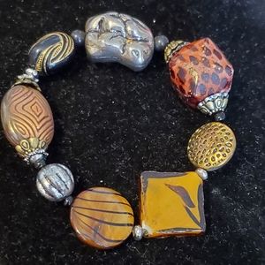 Safari look beaded stretch bracelet brown, black, silver